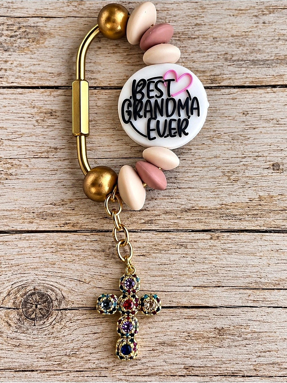 Beaded Purse Charm Geandma with Cross Charm
